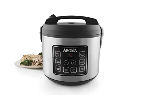 Aroma Housewares 20 Cup Cooked (10 cup uncooked) Digital Rice Cooker, Slow Cooker, Food Steamer, SS Exterior (ARC-150SB),Black