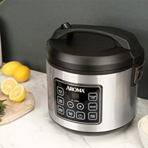 Aroma Housewares 20 Cup Cooked (10 cup uncooked) Digital Rice Cooker, Slow Cooker, Food Steamer, SS Exterior (ARC-150SB),Black