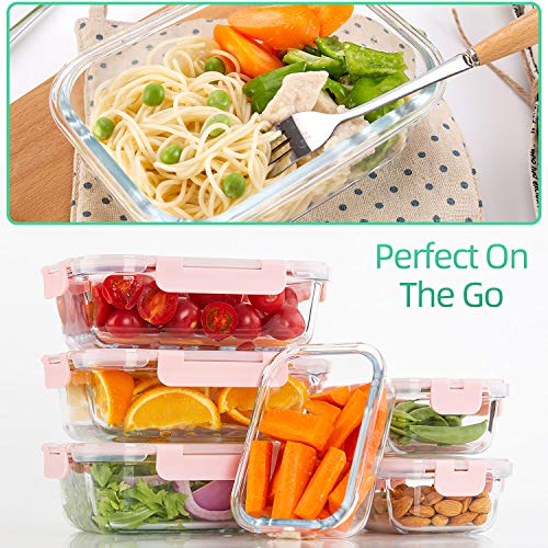 [10 Pack] Glass Meal Prep Containers, Food Storage Containers with Lids Airtight, Glass Lunch Boxes, Microwave, Oven, Freezer and Dishwasher Safe