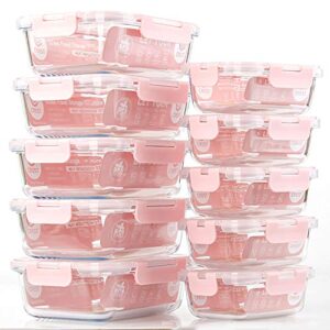 [10 Pack] Glass Meal Prep Containers, Food Storage Containers with Lids Airtight, Glass Lunch Boxes, Microwave, Oven, Freezer and Dishwasher Safe