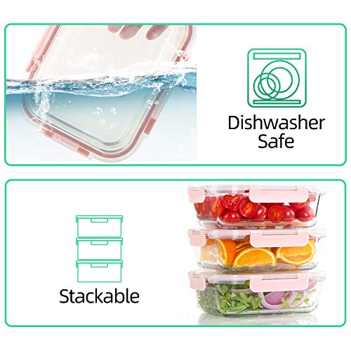 [10 Pack] Glass Meal Prep Containers, Food Storage Containers with Lids Airtight, Glass Lunch Boxes, Microwave, Oven, Freezer and Dishwasher Safe