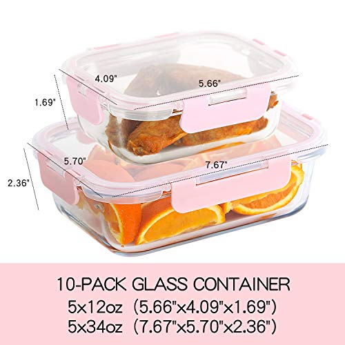 [10 Pack] Glass Meal Prep Containers, Food Storage Containers with Lids Airtight, Glass Lunch Boxes, Microwave, Oven, Freezer and Dishwasher Safe