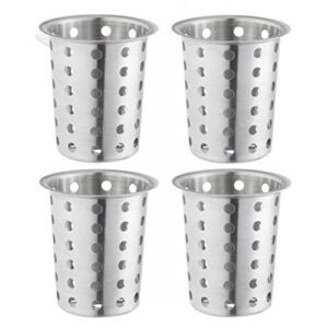 truecraftware – set of 4 – flatware cylinder with outer lip, stainless steel – kitchen tools flatware holder utensil drying cylinder countertop silverware caddy