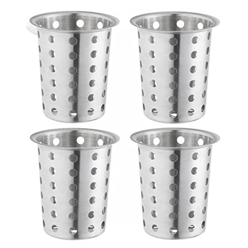 TrueCraftware – Set of 4 - Flatware Cylinder with outer lip, Stainless Steel - Kitchen Tools Flatware Holder Utensil Drying Cylinder Countertop Silverware Caddy