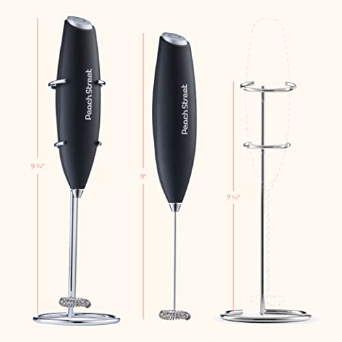 Powerful Handheld Milk Frother, Mini Milk Foamer, Battery Operated (Not included) Stainless Steel Drink Mixer with Frother Stand for Coffee, Lattes, Cappuccino, Frappe, Matcha, Hot Chocolate.