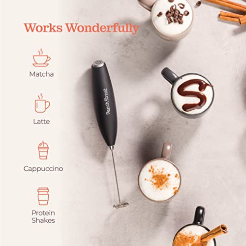 Powerful Handheld Milk Frother, Mini Milk Foamer, Battery Operated (Not included) Stainless Steel Drink Mixer with Frother Stand for Coffee, Lattes, Cappuccino, Frappe, Matcha, Hot Chocolate.