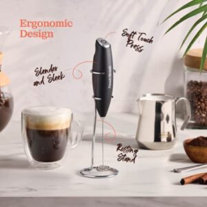 Powerful Handheld Milk Frother, Mini Milk Foamer, Battery Operated (Not included) Stainless Steel Drink Mixer with Frother Stand for Coffee, Lattes, Cappuccino, Frappe, Matcha, Hot Chocolate.