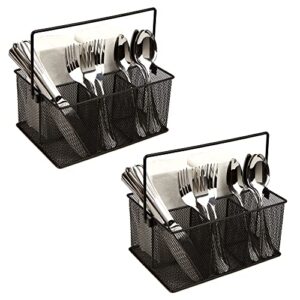 mind reader storage basket organizer, utensil holder, forks, spoons, knives, napkins, perfect for desk supplies, pencil, pens, staples – 2 pack, black