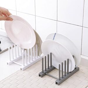 LIZEALUCKY Plastic Dish Plate Holder Bowl Cup Book Pot Lid Cutting Board Drying Rack Stand Drainer Storage Holder Organizer Kitchen Cabinet(Gray)