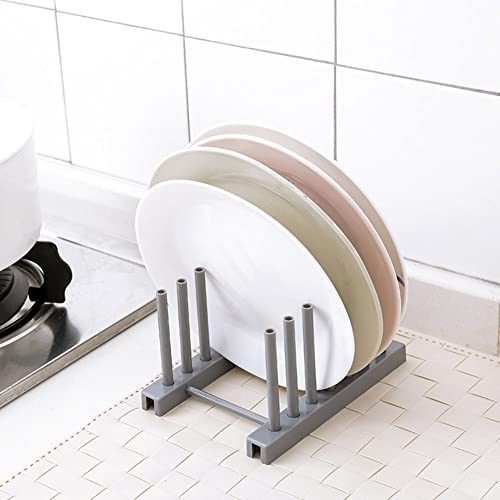 LIZEALUCKY Plastic Dish Plate Holder Bowl Cup Book Pot Lid Cutting Board Drying Rack Stand Drainer Storage Holder Organizer Kitchen Cabinet(Gray)