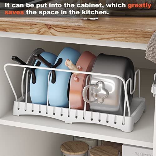 Gadhra Pots and Pans Organizer for Cabinet, Adjustable Pot Lid Organizer under Cabinet with 6 Tiers for Pots and Lids, Pot Organizer Deep U-shaped Design White