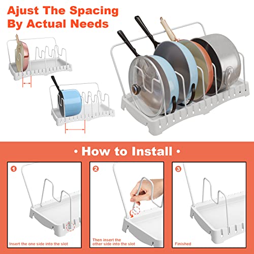 Gadhra Pots and Pans Organizer for Cabinet, Adjustable Pot Lid Organizer under Cabinet with 6 Tiers for Pots and Lids, Pot Organizer Deep U-shaped Design White