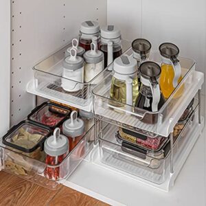 Xicennego Stackable 2-Tier Sliding Storage Drawer, Kitchen Spice Storage Rack, Cosmetic Storage,Under Sink Cabinet Organizer, For Kitchen, Bathroom, Bedroom, Cabinets