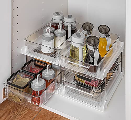 Xicennego Stackable 2-Tier Sliding Storage Drawer, Kitchen Spice Storage Rack, Cosmetic Storage,Under Sink Cabinet Organizer, For Kitchen, Bathroom, Bedroom, Cabinets