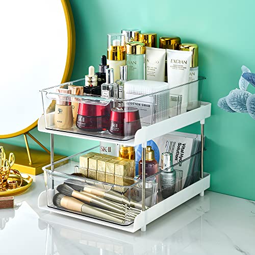 Xicennego Stackable 2-Tier Sliding Storage Drawer, Kitchen Spice Storage Rack, Cosmetic Storage,Under Sink Cabinet Organizer, For Kitchen, Bathroom, Bedroom, Cabinets