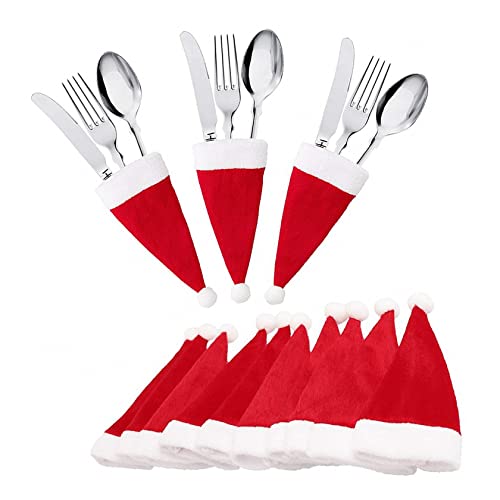 30PCS Mini Christmas Hats Christmas Party Table Cutlery Decorations for Brunch Decorations, Silverware Holder, Candy Cane Christmas Decor Holiday Table Dinnerware Decoration Mini Santa Hats