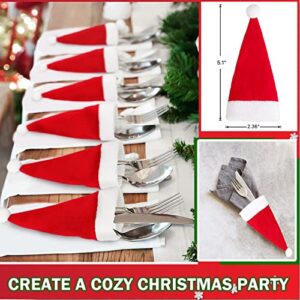 30PCS Mini Christmas Hats Christmas Party Table Cutlery Decorations for Brunch Decorations, Silverware Holder, Candy Cane Christmas Decor Holiday Table Dinnerware Decoration Mini Santa Hats