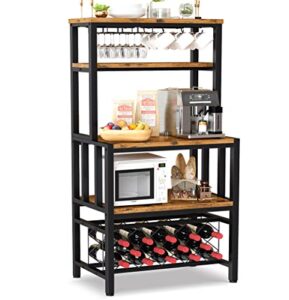 awqm 5-tier kitchen bakers rack ,industrial wine rack table microwave stand, freestanding wine bar rack,coffee bar kitchen storage rack,wine cabinet kitchen hutch for dining room living room,walnut