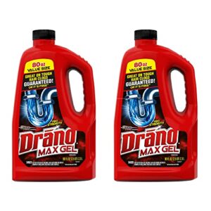 drano max gel drain clog remover and cleaner for shower or sink drains, 80 oz, 2 pack