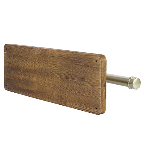 MyGift Rustic Burnt Solid Wood Paper Towel Holder Under Cabinet Wall Mount for Kitchen Paper Towel with Easy Refill Open End Industrial Brass Pipe Bar, Single Roll Paper Towel Rack Dispenser