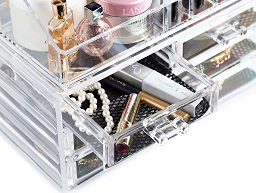 Clear Cosmetic Storage Organizer - Easily Organize Your Cosmetics, Jewelry and Hair Accessories. Looks Elegant Sitting on Your Vanity, Bathroom Counter or Dresser. Clear Design for Easy Visibility.