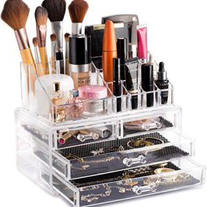 Clear Cosmetic Storage Organizer - Easily Organize Your Cosmetics, Jewelry and Hair Accessories. Looks Elegant Sitting on Your Vanity, Bathroom Counter or Dresser. Clear Design for Easy Visibility.