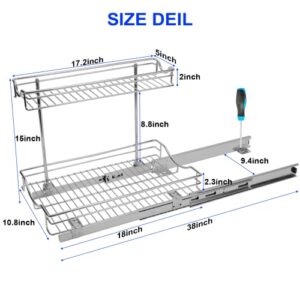 SIMCAS Pull Out Cabinet Organizer for Kitchen, 2-Tier Heavy Duty Slide Out Cabinet Organizer Shelves, Under Sink organizers and storage for Kitchen Bathroom Home Cabinet -11"W x 18"D x 15"H, Chrome