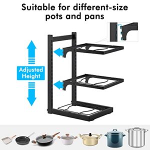 KES Pots and Pans Organizer Adjustable Pot Rack Metal Pan Holder, Heavy Duty Cookware Organizer Pot Rack Organizer Pot Storage Matte Black, KUR510-BK