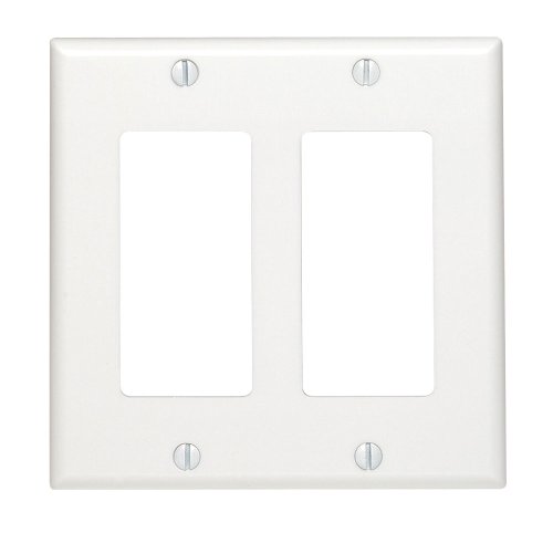 Leviton 80409-W 2-Gang Decora/GFCI Device Wallplate, Standard Size, Thermoset, Device Mount, White