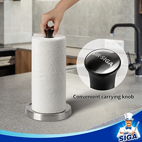 MR.SIGA Paper Towel Holder, Non Slip Stainless Steel Weighted Base, Standing Paper Towel Holder for Countertop, Black