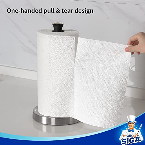 MR.SIGA Paper Towel Holder, Non Slip Stainless Steel Weighted Base, Standing Paper Towel Holder for Countertop, Black