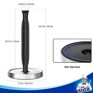 MR.SIGA Paper Towel Holder, Non Slip Stainless Steel Weighted Base, Standing Paper Towel Holder for Countertop, Black