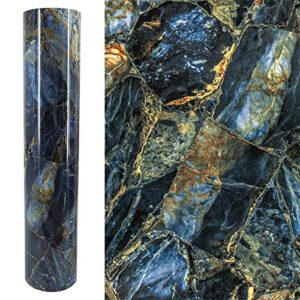 glow4u glossy vinyl marble wall paper for kitchen countertops table self adhesive granite shelf liner (15.7×117 inches)