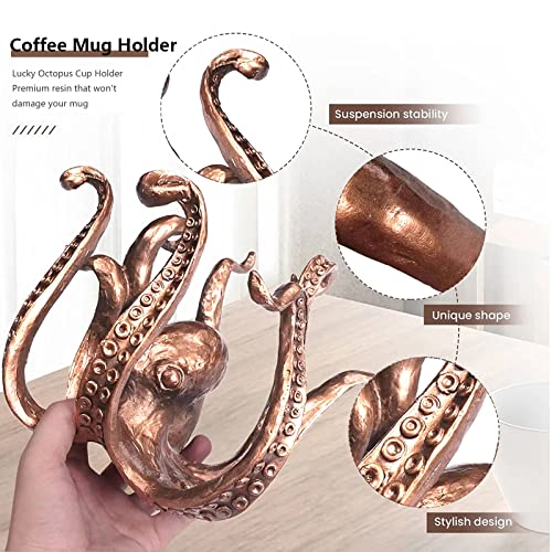 dytcfly Octopus Mug Holder for Home Decor, Upgrade Anti-Drop ccoffee Cup Holder for countertop，Retro Style Gold Resin Octopus Cup Holder, Octopus Statue Accessories for Kitchen Restaurant Coffee bar
