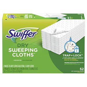 swiffer sweeper dry mop refills for floor mopping and cleaning, all purpose floor cleaning product, unscented, 52 count (packaging may vary)