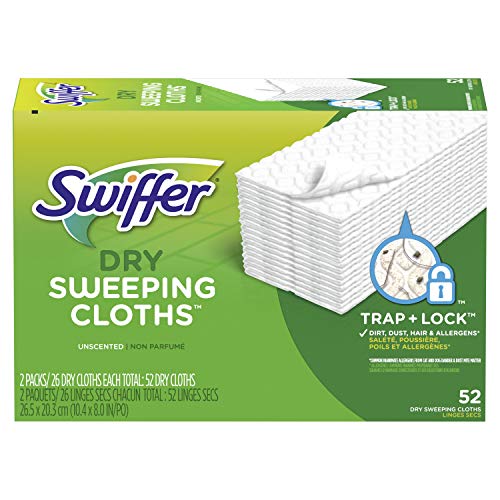 Swiffer Sweeper Dry Mop Refills for Floor Mopping and Cleaning, All Purpose Floor Cleaning Product, Unscented, 52 Count (Packaging May Vary)