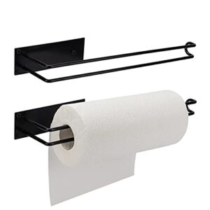 2 pack paper towel holder under cabinet, black wall mount metal paper towel rack fits standard size paper rolls for kitchen, bathroom, garage
