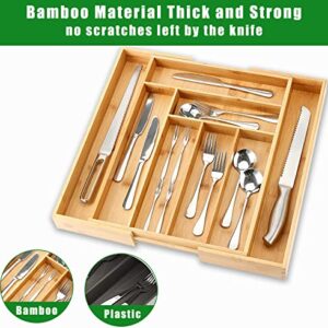 XYMiJiaLe bamboo expandable drawer organizer, bamboo drawer organizer, kitchen drawer organizer, cutlery tray, silverware organizer (6-8 slots) for kitchen, silverware, cutlery and makeup drawers.