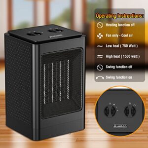 Space Heater, 1500W Portable Heater, 60°Oscillating Electric Heater, Heater for Bedroom Office Indoor Use (Black)