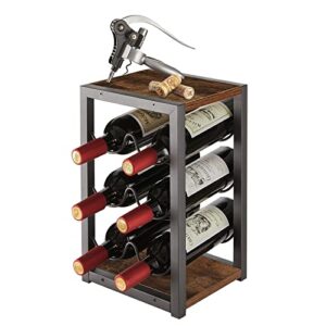 sofitorg countertop wine rack rustic wooden wine holder for 6 bottles, 3 tier free standing vintage wine storage shelf for home, kitchen, dining room, bar, pantry, cellar