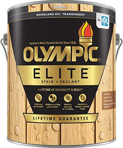 Olympic Stain Elite Wood Stain Woodland Oil Transparent Stain and Sealant in One Low VOC, Natural, 1 Gallon (434266)