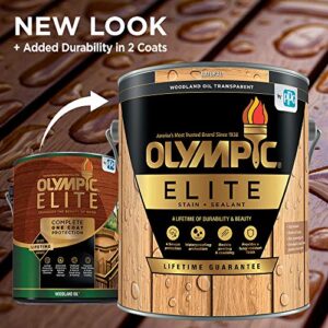 Olympic Stain Elite Wood Stain Woodland Oil Transparent Stain and Sealant in One Low VOC, Natural, 1 Gallon (434266)