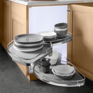 lemans ii set 2-shelf lazy susan with soft-close for blind base corner cabinets, chrome and gray (574 sq. model 40, tray size: 12″, swings left)