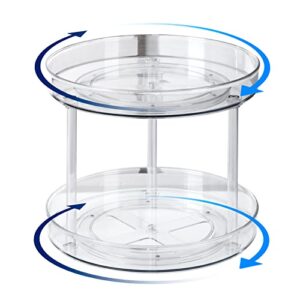 clear lazy susan organizer for cabinet 2 tier 360°rotating 11 inches lazy susan turntable organizer bins bathroom organizer countertop organization storage container for kitchen, pantry, cupboard