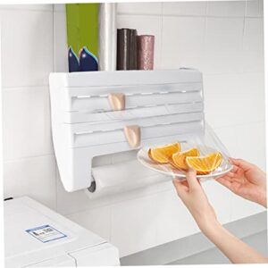 Holibanna Tool White in Home with Wall- Holder Tools Towel Four- Paper Foil Rack Mount Adhesive in- Organizer Bathroom Shelf Functional Plastic Supplies Kitchen Wall Cutter Cling Stand