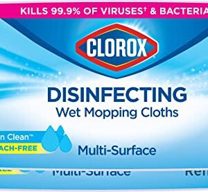 Clorox Disinfecting Wet Mopping Cloths, Disposable Mop Heads, Multi-Surface Floor Mop, Rain Clean Scent, 24 Wet Refills (Pack of 2)