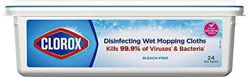 Clorox Disinfecting Wet Mopping Cloths, Disposable Mop Heads, Multi-Surface Floor Mop, Rain Clean Scent, 24 Wet Refills (Pack of 2)