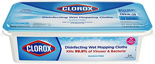 Clorox Disinfecting Wet Mopping Cloths, Disposable Mop Heads, Multi-Surface Floor Mop, Rain Clean Scent, 24 Wet Refills (Pack of 2)