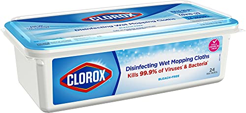 Clorox Disinfecting Wet Mopping Cloths, Disposable Mop Heads, Multi-Surface Floor Mop, Rain Clean Scent, 24 Wet Refills (Pack of 2)