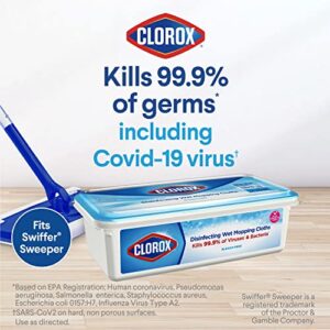 Clorox Disinfecting Wet Mopping Cloths, Disposable Mop Heads, Multi-Surface Floor Mop, Rain Clean Scent, 24 Wet Refills (Pack of 2)